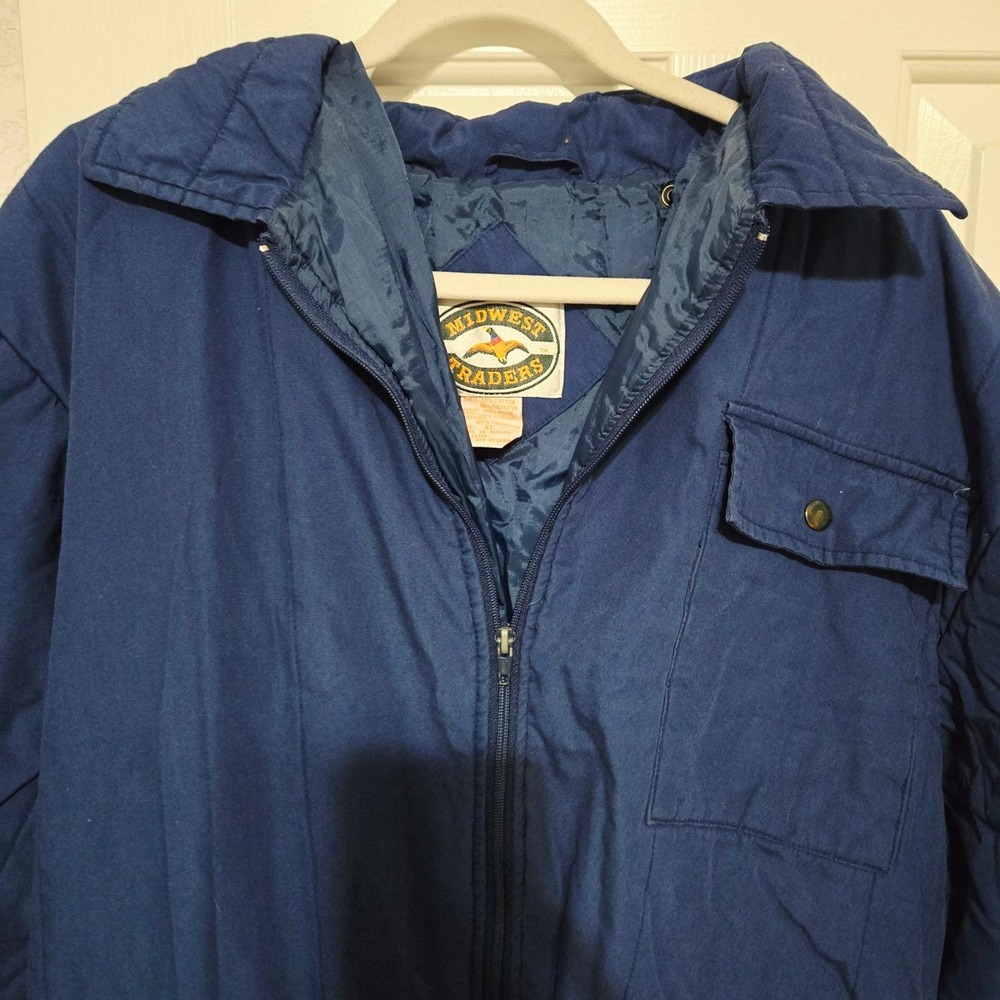 Midwest Traders Vintage Blue Quilted Lined Insulated Work Jumpsuit Boiler Large